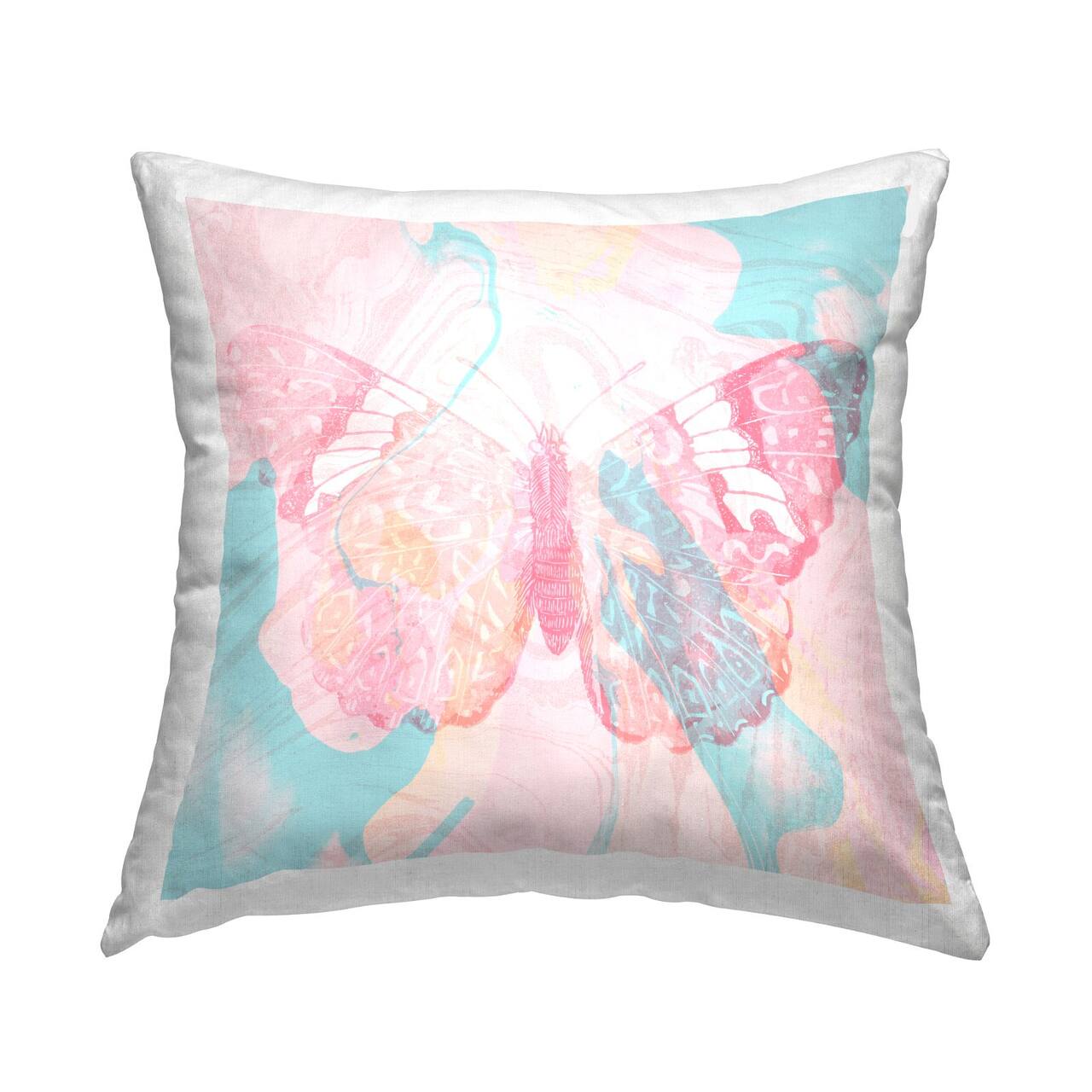 Stupell Industries Pink Blue Butterfly Layered Abstract Background Throw Pillow, 18" x 18"